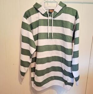 NWOT Tipsy Unisex Green and White Striped Hoodie Size Medium Fall Autumn